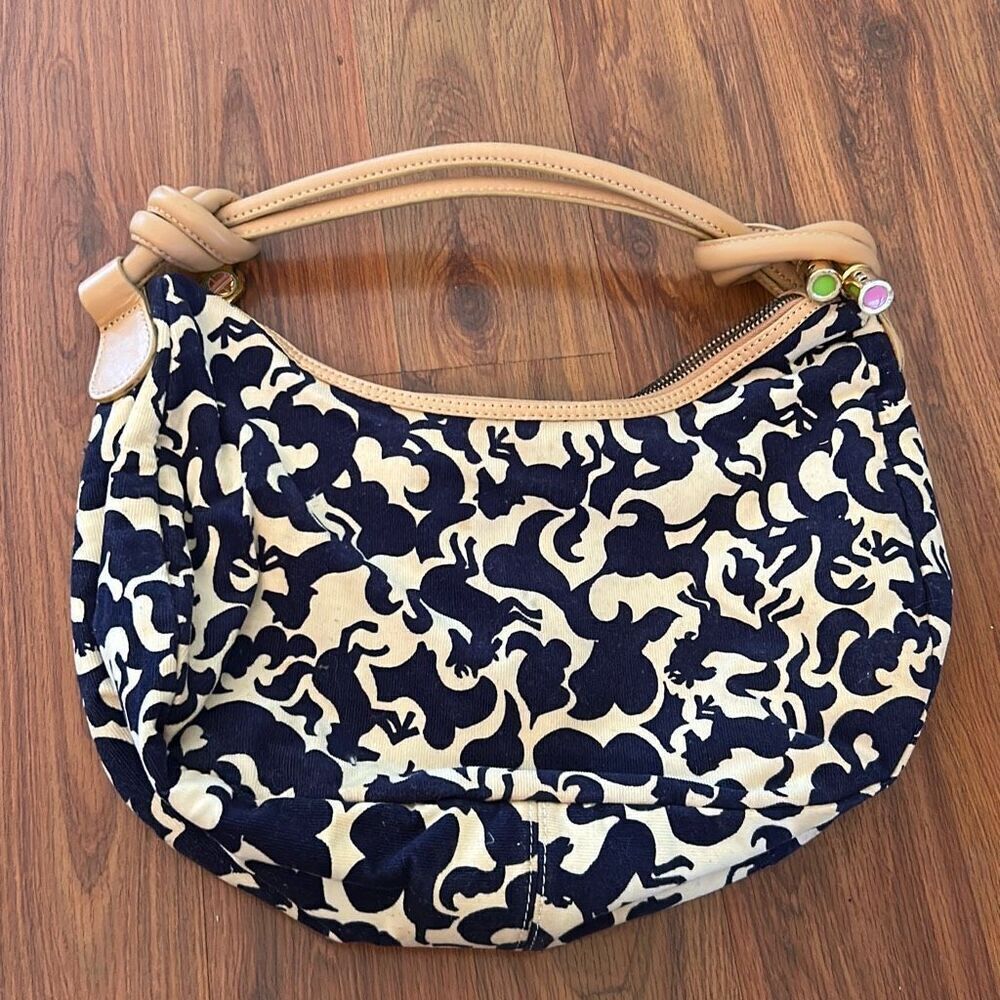 Lilly Pulitzer navy cream horse print leather strap hobo bag